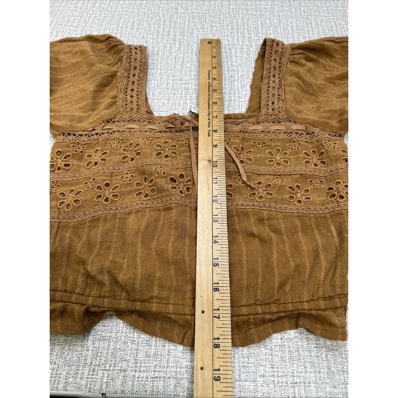 Y2K American Eagle Top XS Crop Lace Ribbon Boho Peasant Babydoll Cottagecore Vtg - Picture 7 of 8